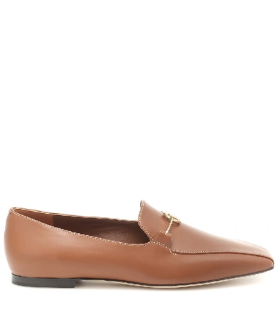 Shop Burberry Monogram Leather Loafers In Brown