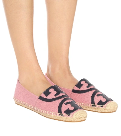 Shop Tory Burch Leather-trimmed Espadrilles In Pink