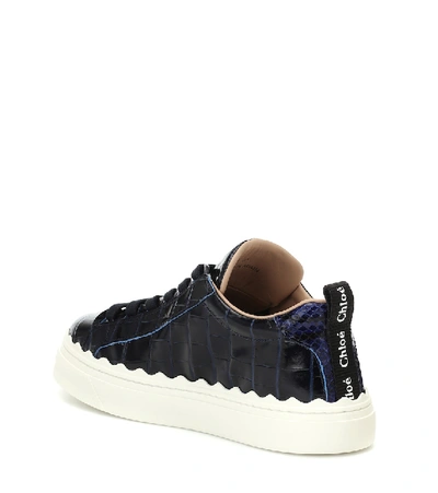 Shop Chloé Lauren Croc-effect Leather Sneakers In Blue