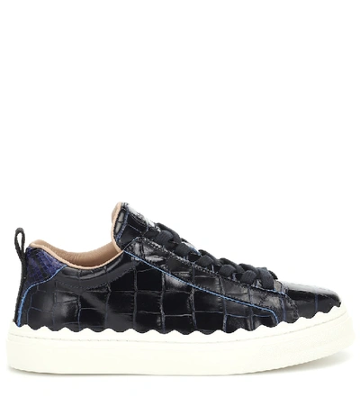 Shop Chloé Lauren Croc-effect Leather Sneakers In Blue