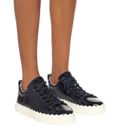 Shop Chloé Lauren Croc-effect Leather Sneakers In Blue