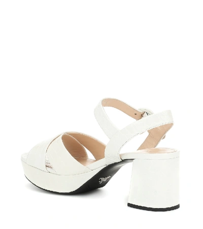 Shop Prada Embossed Leather Sandals In White
