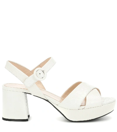 Shop Prada Embossed Leather Sandals In White