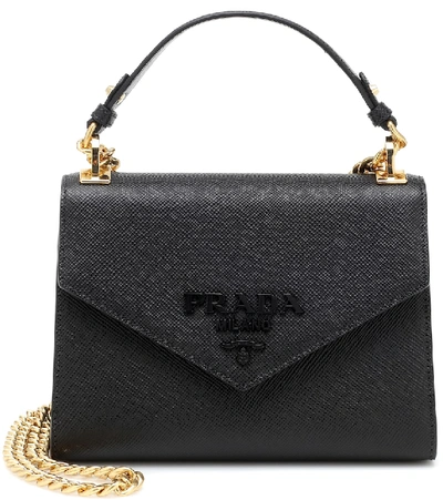 Shop Prada Monochrome Leather Shoulder Bag In Black