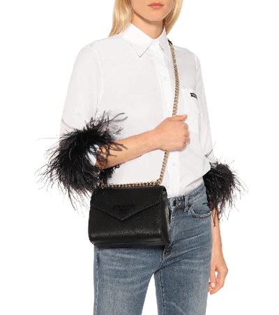 Shop Prada Monochrome Leather Shoulder Bag In Black