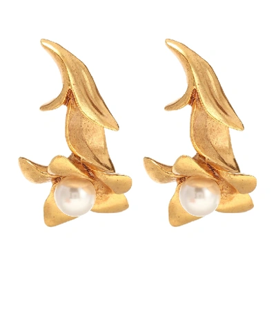 Shop Oscar De La Renta Pearl Flower Earrings In Gold