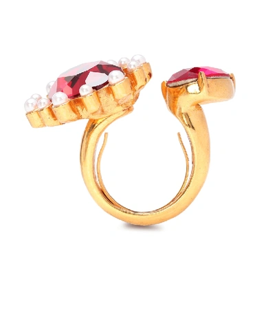 Shop Oscar De La Renta Crystal-embellished Ring In Red