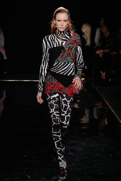 Shop Versace Zebra-print Jersey Bodysuit In Black