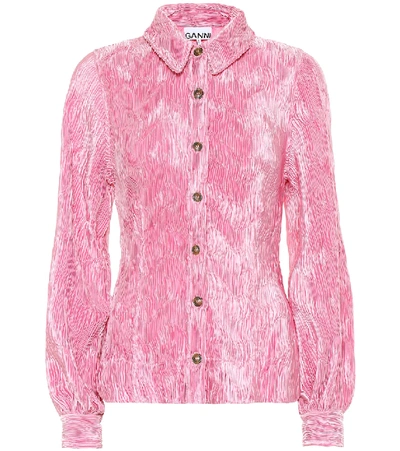 Shop Ganni Pleated Satin Shirt In Pink