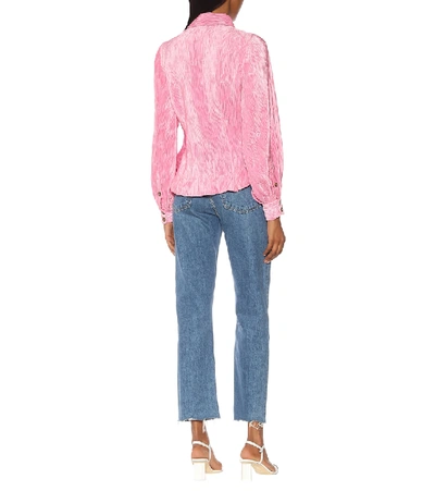 Shop Ganni Pleated Satin Shirt In Pink