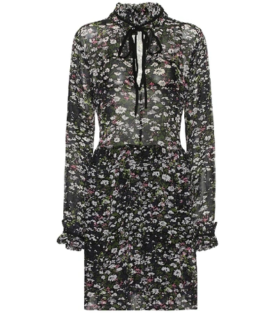 Shop Ganni Floral Georgette Minidress In Black