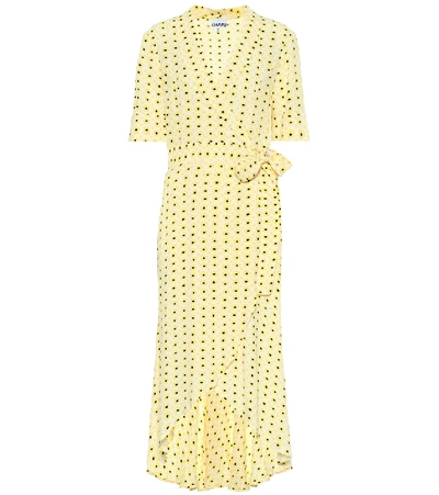 Shop Ganni Floral Crêpe Midi Wrap Dress In Yellow