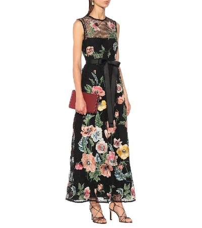 Shop Red Valentino Embroidered Broderie Anglaise Maxi Dress In Black