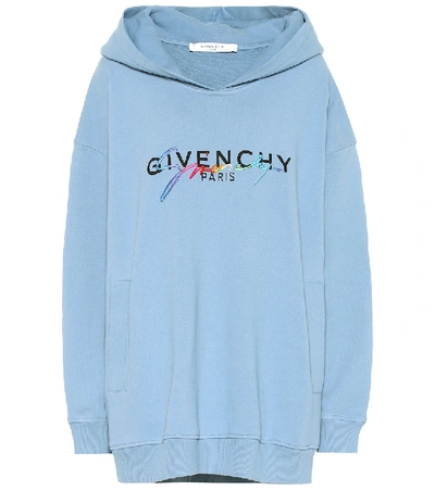 Shop Givenchy Logo Cotton Hoodie In Blue