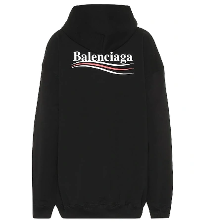 Balenciaga Logo Cotton Hoodie In Black