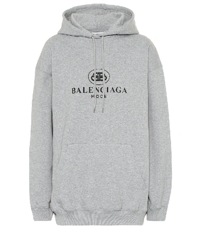 Shop Balenciaga Logo Cotton Hoodie In Grey