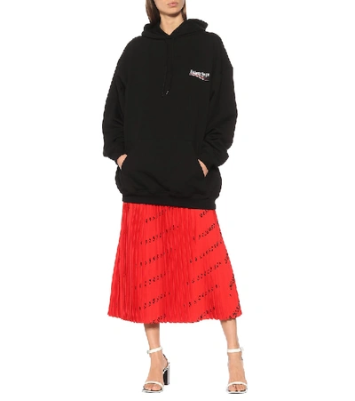Balenciaga Logo Cotton Hoodie In Black