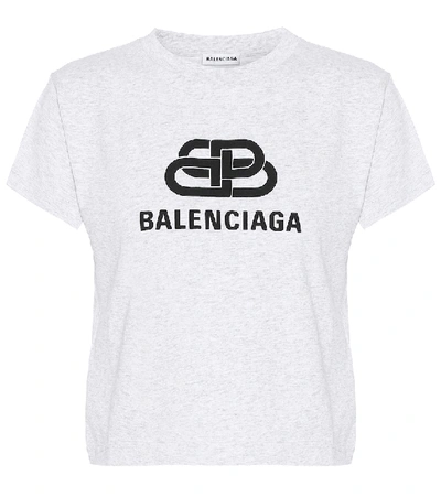 Shop Balenciaga Logo Cotton T-shirt In Grey