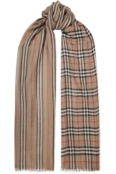 Shop Burberry Printed Wool And Silk-blend Scarf In Beige