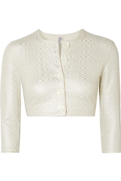 Shop Lisa Marie Fernandez Cropped Metallic Seersucker Cardigan In Silver