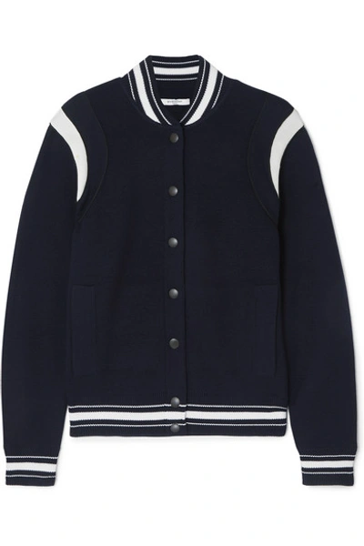 Shop Givenchy Appliquéd Striped Wool-blend Bomber Jacket In Navy