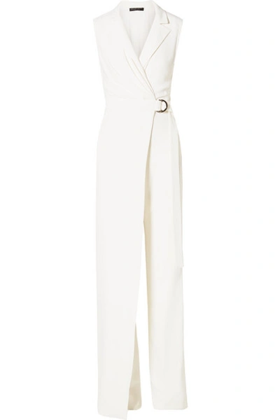 Shop Burnett New York Belted Layered Crepe Jumpsuit In White