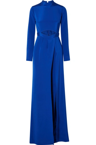 Shop Burnett New York Cutout Layered Silk-crepe Wide-leg Jumpsuit In Cobalt Blue