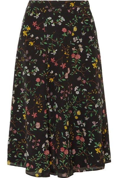 Shop Altuzarra Carol Floral-print Silk Crepe De Chine Skirt In Black