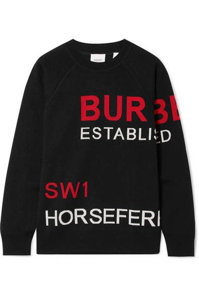Shop Burberry Intarsia Merino Wool-blend Sweater In Black