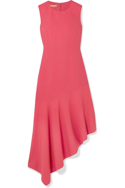 Shop Michael Kors Asymmetric Wool-blend Midi Dress In Pink