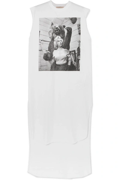 Shop Christopher Kane Asymmetric Printed Cotton-jersey Dress In White