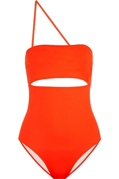 Shop Rudi Gernreich One-shoulder Cutout Swimsuit In Orange