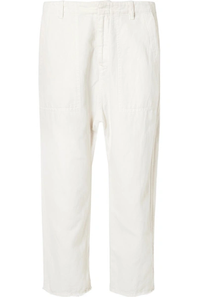 Shop Nili Lotan Luna Cropped Cotton And Linen-blend Twill Pants In White