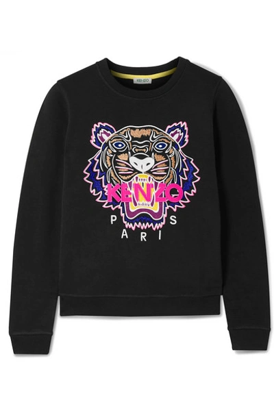 Shop Kenzo Embroidered Cotton-jersey Sweatshirt In Black