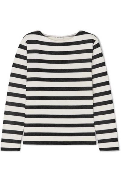 Shop Saint Laurent Striped Loopback Cotton-jersey Sweatshirt In Ivory