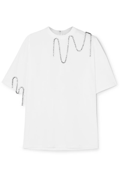 Shop Christopher Kane Squiggle Crystal-embellished Cotton-jersey T-shirt In White