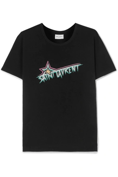 Shop Saint Laurent Printed Cotton-jersey T-shirt In Black