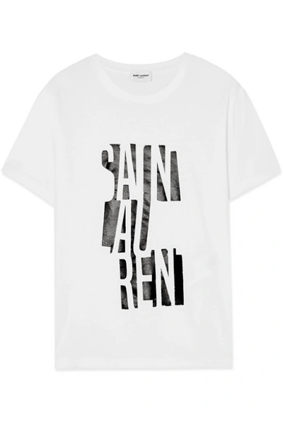 Shop Saint Laurent Printed Cotton-jersey T-shirt In White