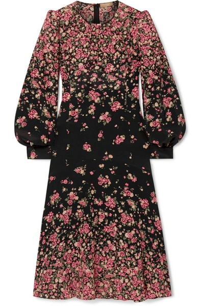 Shop Michael Kors Floral-print Silk Crepe De Chine Dress In Black