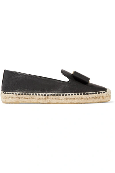 Shop Ferragamo Sannio Bow-embellished Leather Espadrilles In Black