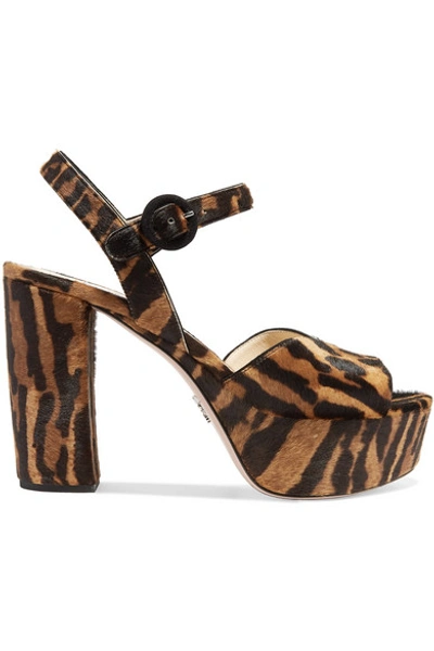 Shop Prada 105 Leopard-print Calf Hair Platform Sandals In Leopard Print