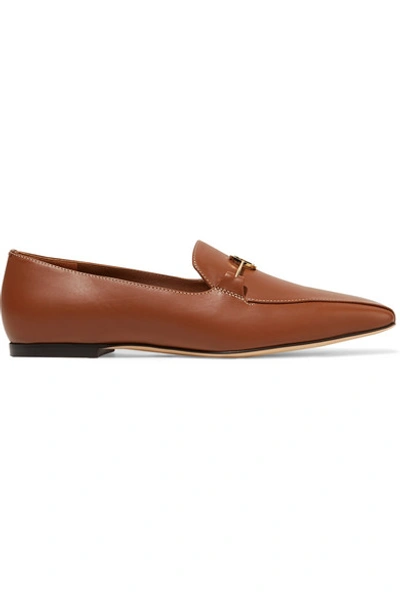 Shop Burberry Logo-embellished Leather Loafers In Brown