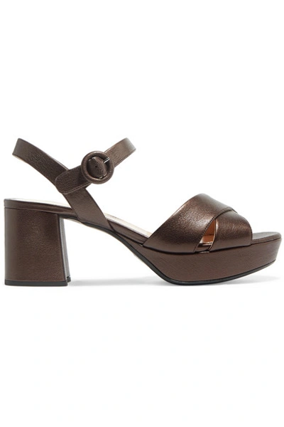 Shop Prada 65 Metallic Leather Platform Sandals In Bronze