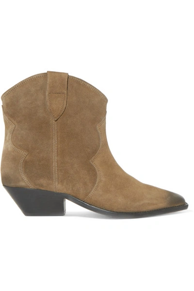 Shop Isabel Marant Dewina Distressed Suede Ankle Boots In Taupe