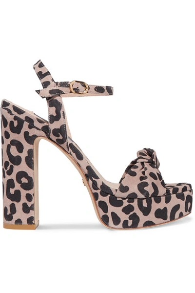 Shop Stuart Weitzman Mirri Knotted Leopard-print Suede Platform Sandals In Leopard Print
