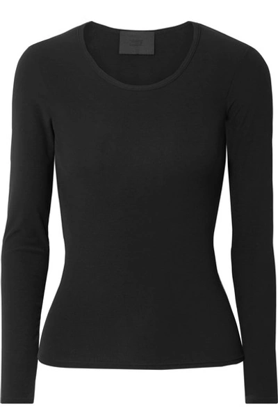 Shop Wone Ribbed Micro Modal-blend Jersey Top In Black