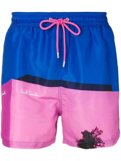 Shop Paul Smith Colour Block Swim Shorts In 42 Blue/ Pink