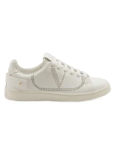 Shop Valentino Garavani Net Mesh Leather Sneakers In White
