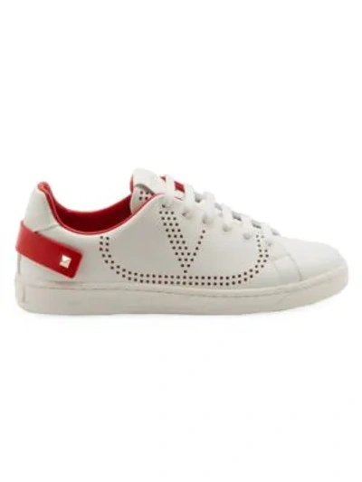 Shop Valentino Garavani Net Mesh Leather Sneakers In White