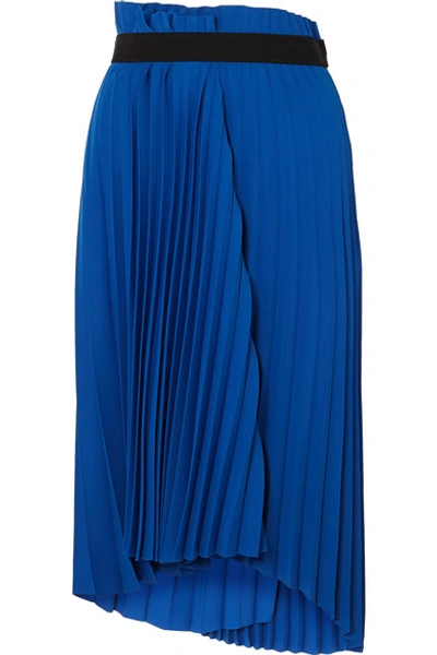 Shop Balenciaga Asymmetric Pleated Midi Crepe Skirt In Royal Blue